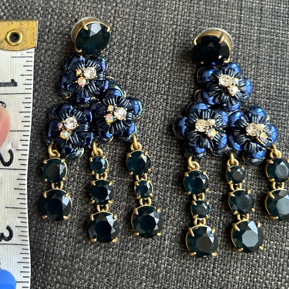 J.Crew Navy Blue Large Dangle Statement Earrings Crystal Rhinestones - Picture 5 of 14